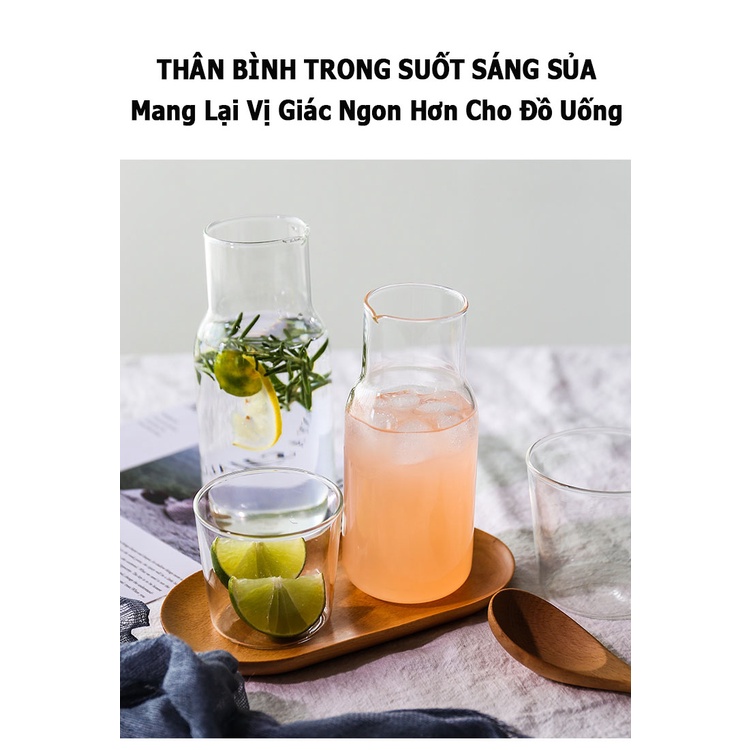 Bình Và Cốc Nước Thủy Tinh Borosilicate Cho Một Người, Phong Cách Bắc Âu; Đựng Trà Sữa, Nước Trái Cây, Uống Nóng Lạnh