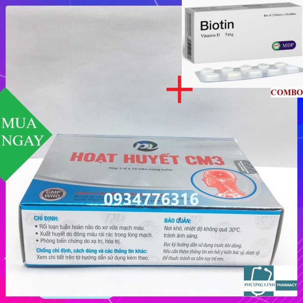 Combo Biotin 5mg+ hoạt huyết cm3 hộp 30 viên nang mềm