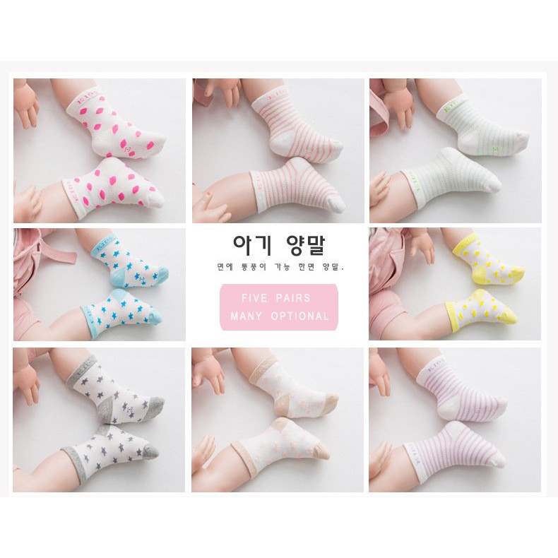 Set 5 đôi tất vớ kid sock cho bé từ 0 - 3 tuổi, Tất vớ cotton hàng đẹp và dày cho trẻ