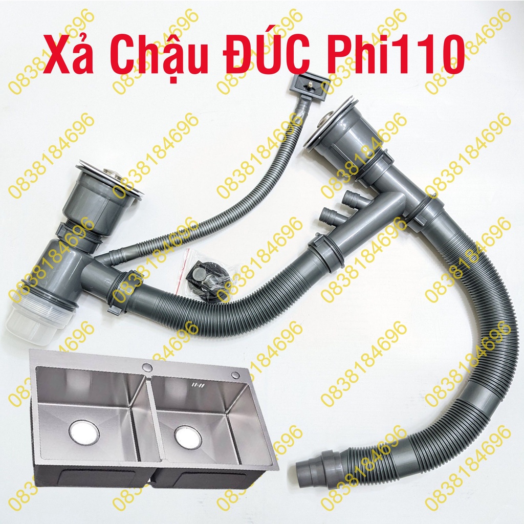 XẢ CHẬU ĐÚC TO Xi Phông Xả Chậu Rửa Chén Bát Chống Hôi Dành Cho 2 Hộc Chậu loại xả to dày chống hôi phi trên 110mm