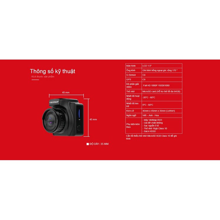 VIETMAP IR23 - Thẻ 32GB - Camera Hành Trình Hồng Ngoại-Ghi Hình Đêm - Hàng Chính Hãng