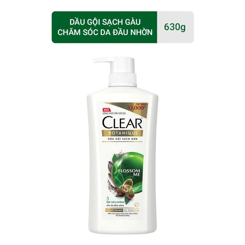 Dầu gội CLEAR Botanique 630g 5 tinh dầu/3 hạt siêu dưỡng/CLEAR Bạc hà 630g-880g