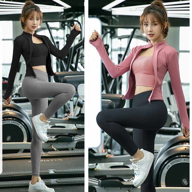 Set quần áo tập gym yoga 2 món, bộ đồ tập gym nữ, quần dài, áo khoác thời trang ôm body