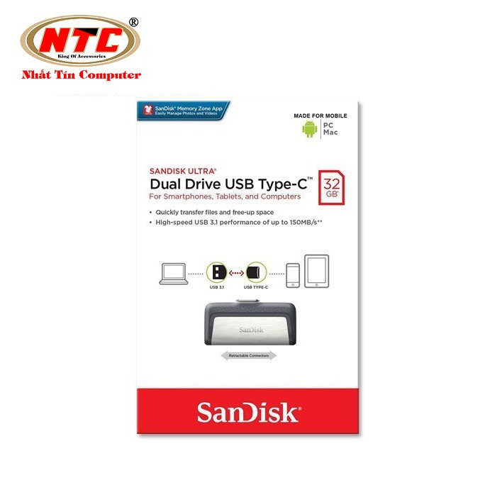 USB OTG Sandisk Ultra Dual Type-C 3.1 32GB 150MB/s (Bạc)