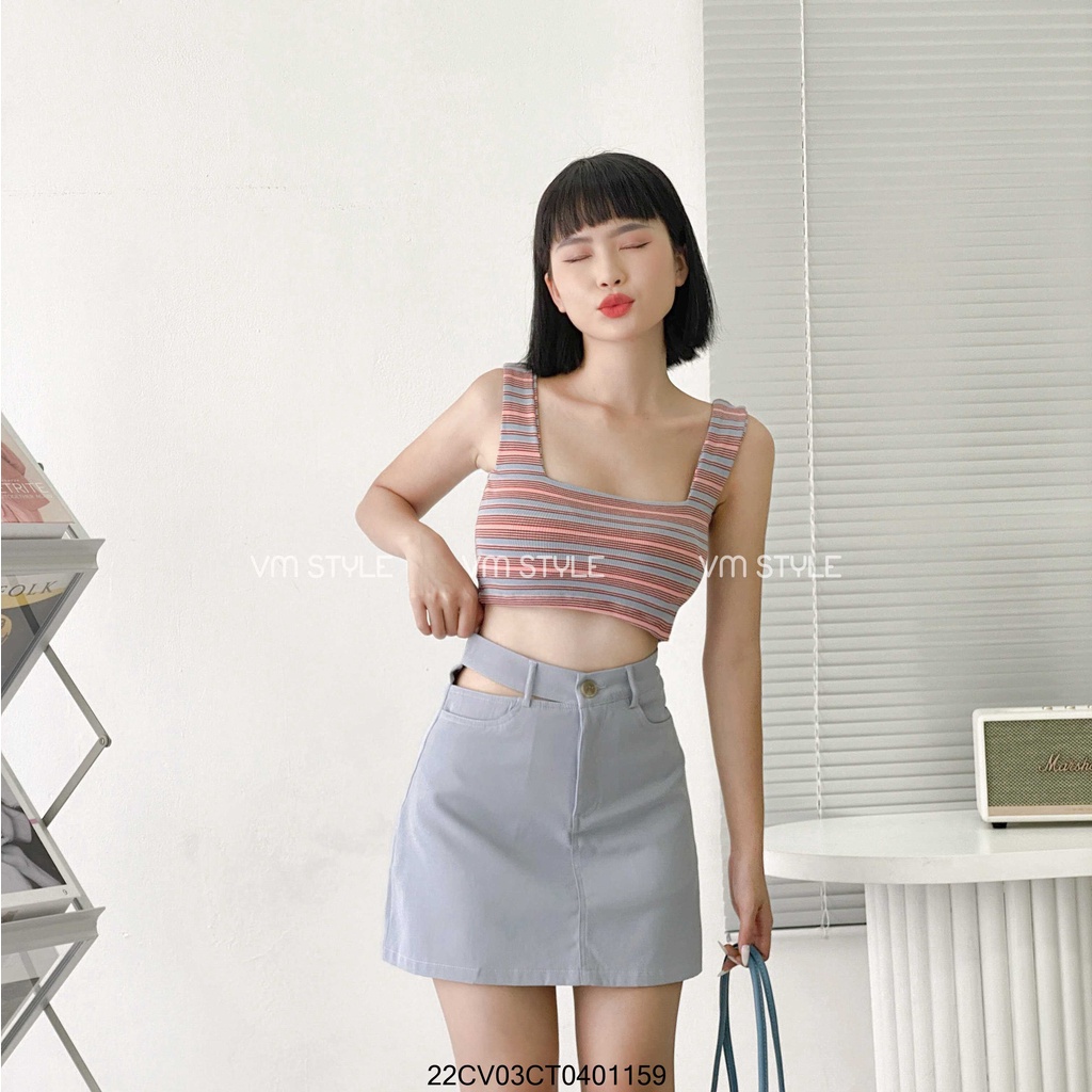 Chân váy ngắn VMSTYLE form chữ A lưng bên phối kiểu chất kaki thun nhiều màu có quần trong CVN00044