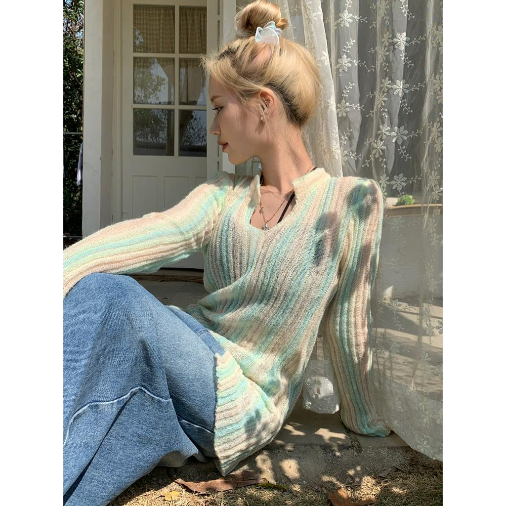 Áo Dệt Kim Chống Nắng Màu Gradient Họa Tiết Kẻ Sọc Dành Cho Nữ 61446