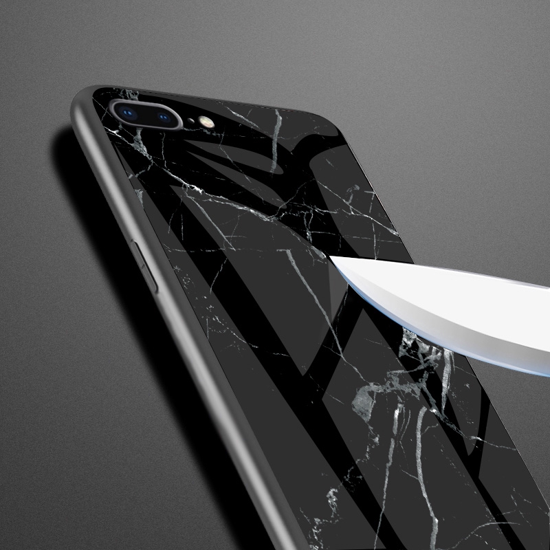 Ốp điện thoại mặt kính cường lực họa tiết vân đá độc đáo cho iPhone 6 6S 7 8 Plus XS Max XR