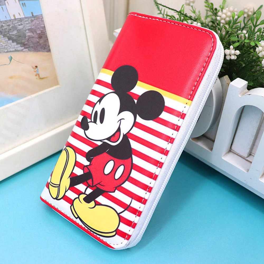 Ví Dài Cầm Tay Có Khóa Kéo In Hình Mickey Minnie Dễ Thương
