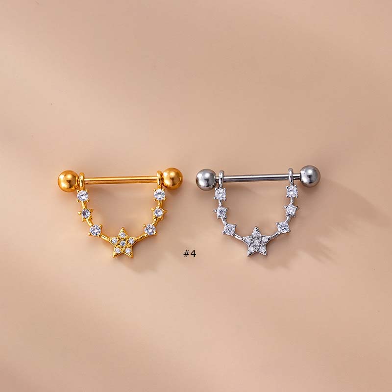 1 Khuyên Nhũ Hoa Bằng Thép Không Gỉ Đính Đá Zircon 14Gauge