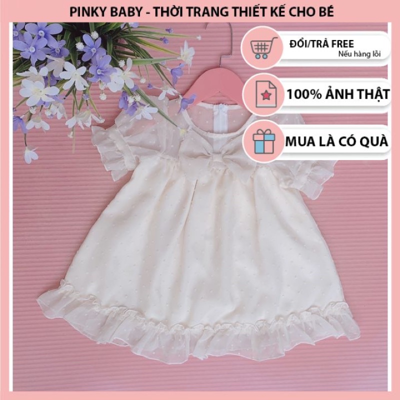 Váy Xoè Công Chúa Bé Gái Be Nơ Phối Tay Ren, Váy Sơ Sinh Cho Bé Từ 5-13kg Siêu Xinh, Váy Đầy Tháng, Váy Thôi Nôi.