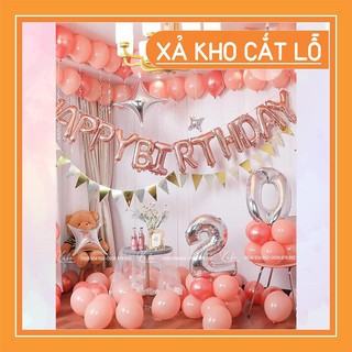 Set bóng bay trang trí sinh nhật [độc quyền-chuẩn ảnh- tặng kèm bơm tay và băng keo] MS88 chủ đạo màu hồng