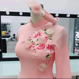 Áo dài thêu tay 4 tà kết hoa von nổi