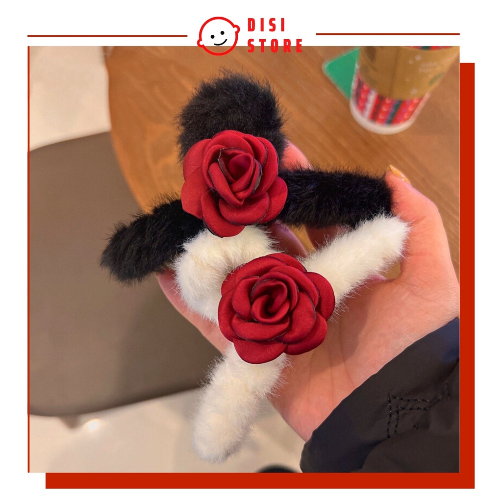 Kẹp Tóc Càng Cua/ Kẹp Gấp Tóc Hoa Hồng Có Lông Mềm Mại Thời Trang - DISI