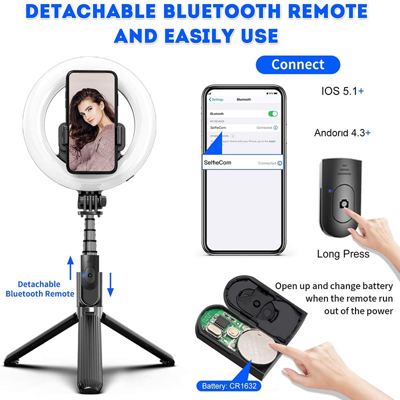 Giá Đỡ Tự Sướng Tích Hợp Đèn Led Dạng Vòng 6.3 Inch Chất Lượng Cao | BigBuy360 - bigbuy360.vn