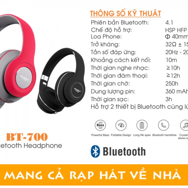 Tai nghe Bluetooth SoundMax BT700 có mic (đỏ) - Hàng Chính Hãng
