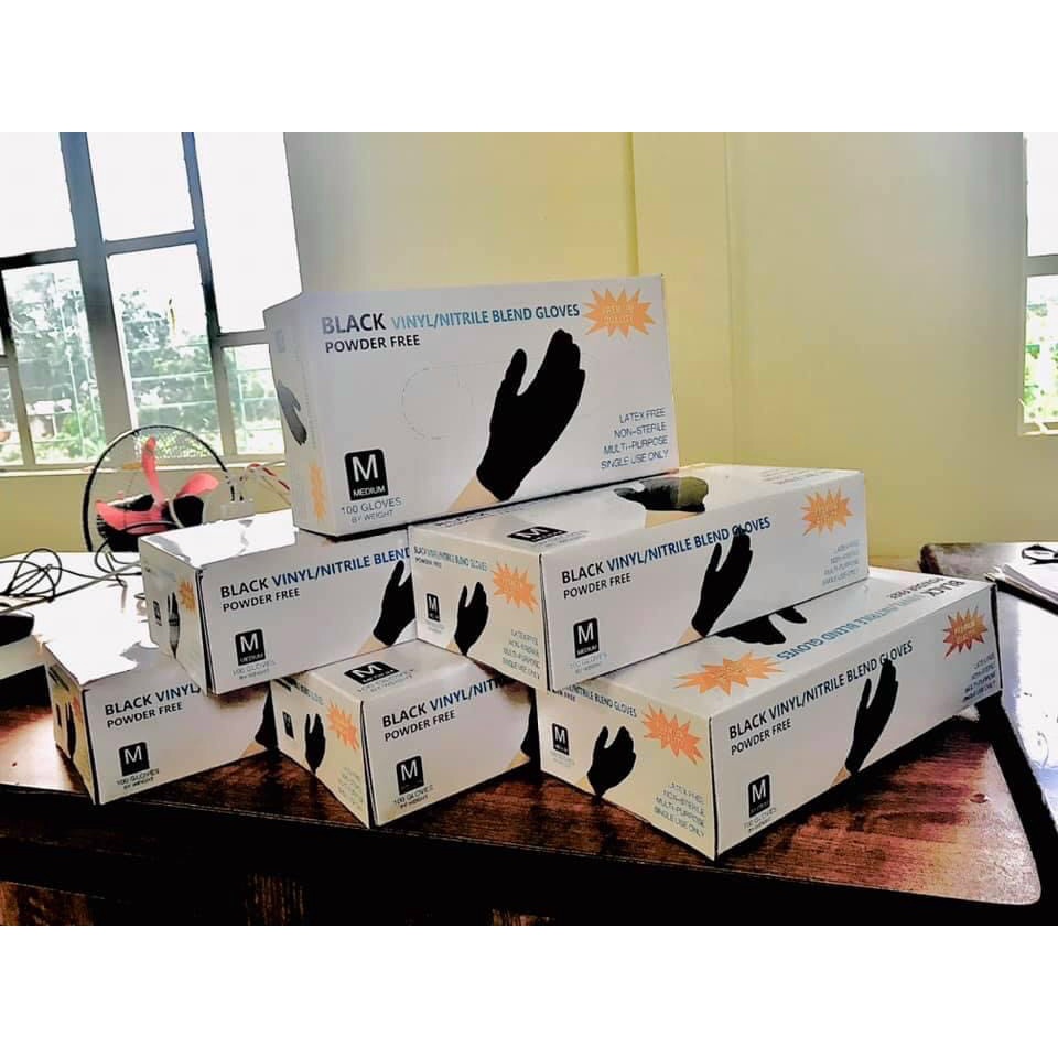 Găng tay cao su vinyl màu ĐEN không bột vinyl/nitrile blend gloves Hộp 100 chiếc dùng phun xăm, thẩm mỹ đạt tiêu ch