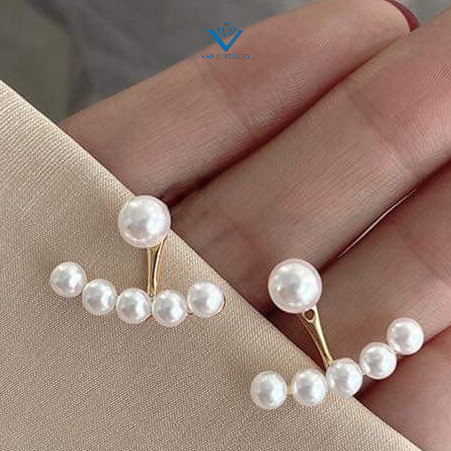 Bông tai bạc Van Jewelry V10179 Bông đính Ngọc Trai nhân tạo vầng trăng ôm viền tai