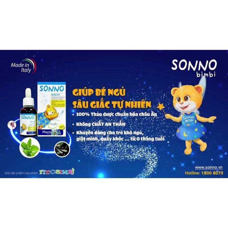 Fitobimbi Sonno-Thảo dược châu Âu-Giúp bé ngủ ngon tăng đề kháng(Chai 30ml)