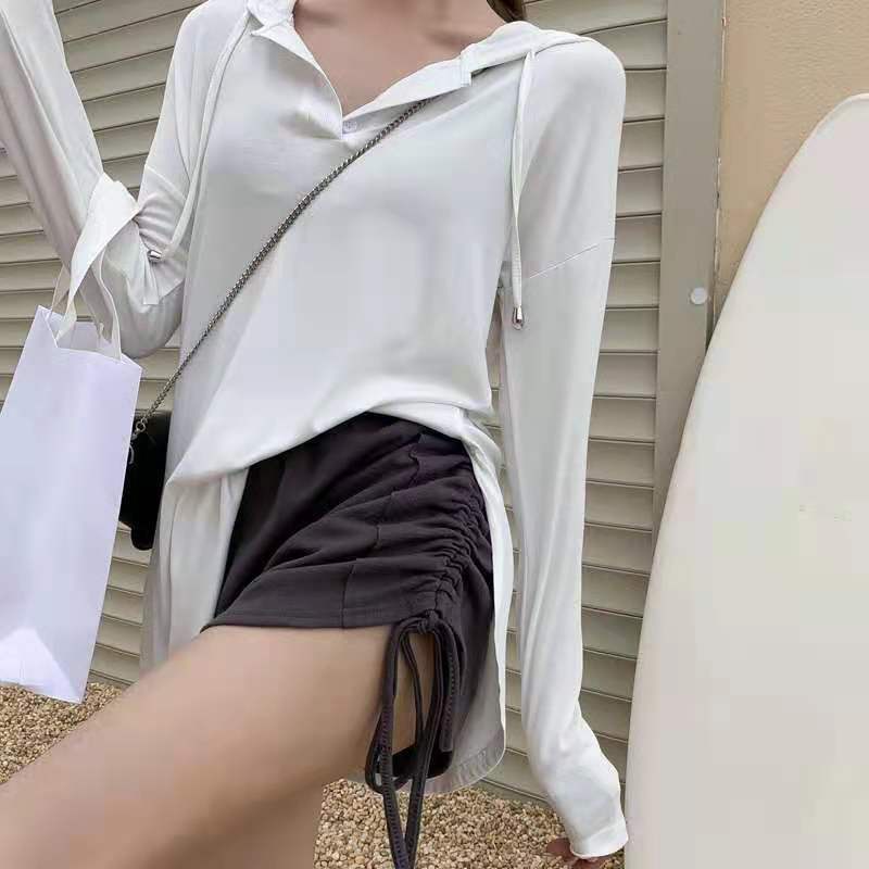 COZOK Set Áo Khoác Dài Tay + Quần Short Lưng Cao Dáng Rộng Thời Trang Cho Nữ