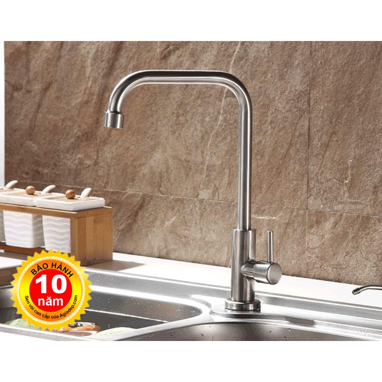 Vòi bếp (chỉ lạnh - cổ vuông,hơi nhỏ cao 31cm) SUS304 - Cao cấp ITALIA (Kèm đôi dây cấp nước)