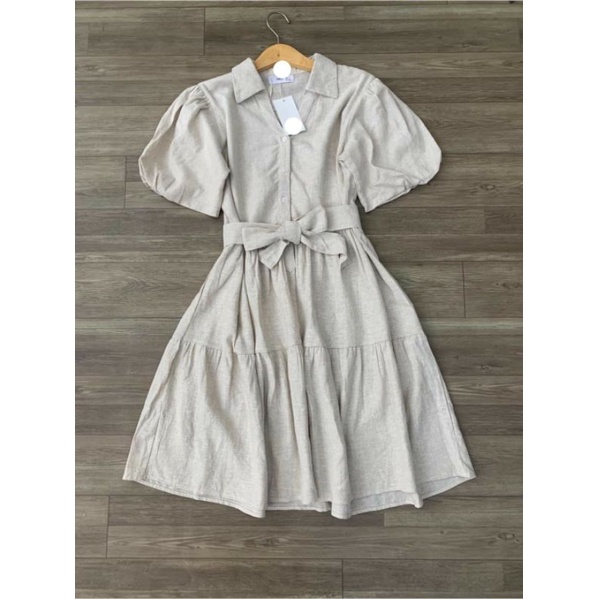 Đầm linen tay phồng