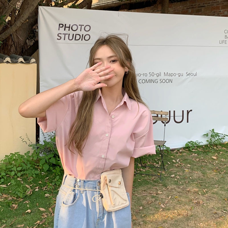 Áo sơ mi IELGY tay ngắn phong cách retro thời trang dành cho nữ