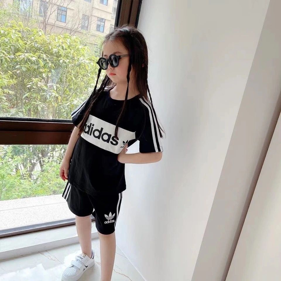 Bộ Đồ 2 Món Áo Thun Cotton Tay Ngắn Cổ Tròn + Quần Dài Adidas Thời Trang Cho Bé 2-13 Tuổi