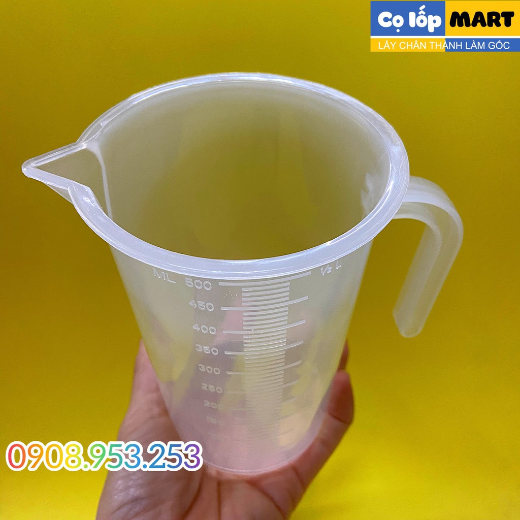 Ca Đong Cầm Tay Trong Suốt Có Vạch Chia Đo Lường/Định Lượng Dung Dịch 500ml