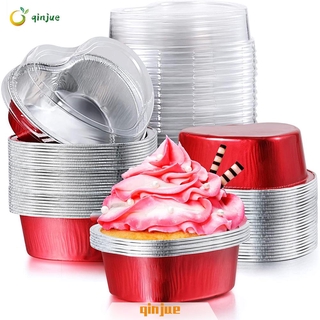 Qinjue Tiệc Sinh Nhật Hình Trái Tim Bánh Chảo Ngày Của Mẹ Cupcake Cốc Có Nắp Nướng Chảo Máy Nướng Bánh Pudding Cốc Nhôm Lá Đồ Dùng Đám Cưới Dụng Cụ Làm Bánh / Nhiều Màu