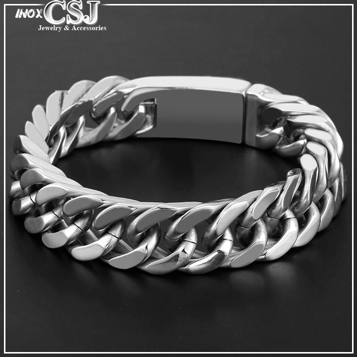 Lắc tay nam bản to 14MM kiểu lặc đôi khóa hộp thời trang đẹp, không đen - Đem lại đẳng cấp phong độ cho người đeo