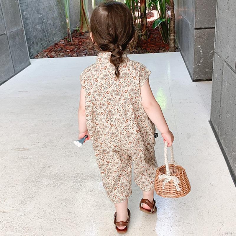 Áo liền quần sát nách hoạ tiết hoa dành cho bé gái