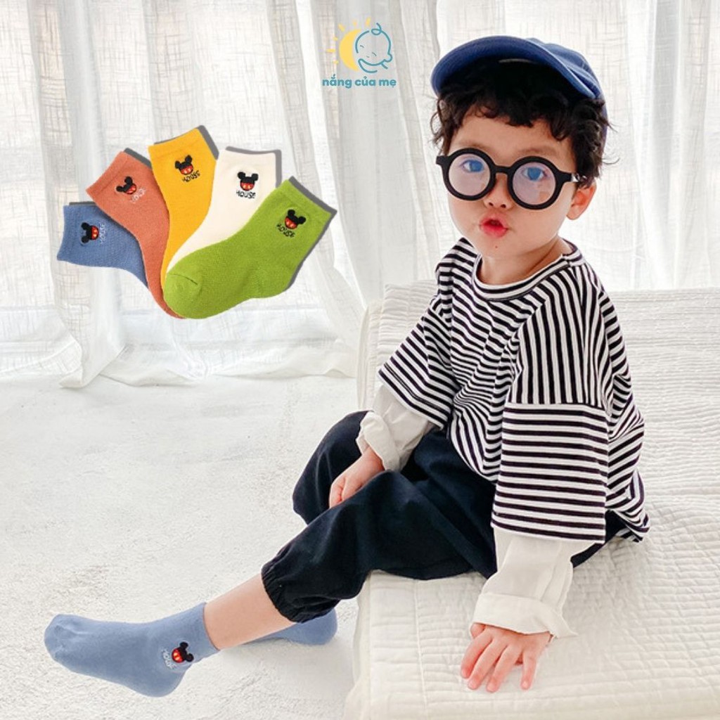 Set 5 đôi tất vớ cổ ngắn cho bé Mickey Mouse cotton cao cấp, phối giày cực xinh - Nắng Của Mẹ_MOUSE