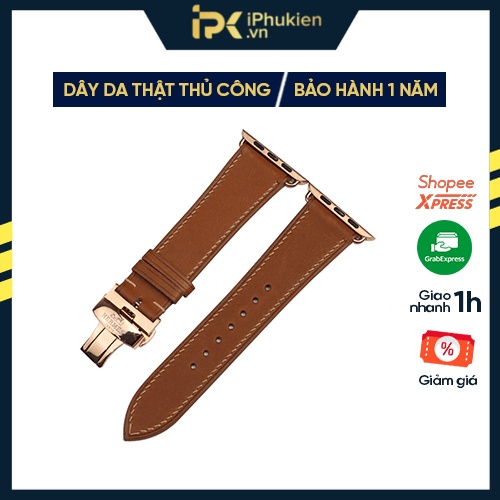 Dây Da Handmade [DA THẬT, BẢO HÀNH 1 NĂM] Barenia Nâu cho Apple Watch Seris 1/2/3/4/5/6/7