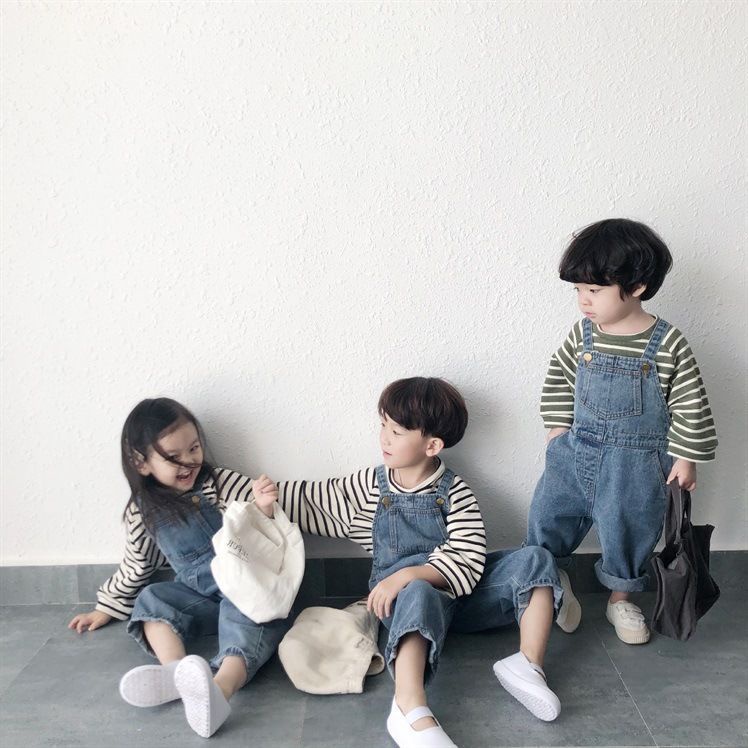 [Babycat] Hàng Có Sẵn Quần Yếm Denim Ống Rộng Mềm Mại Phong Cách Nhật Bản Hàn Quốc Cho Bé Trai Và Bé Gái