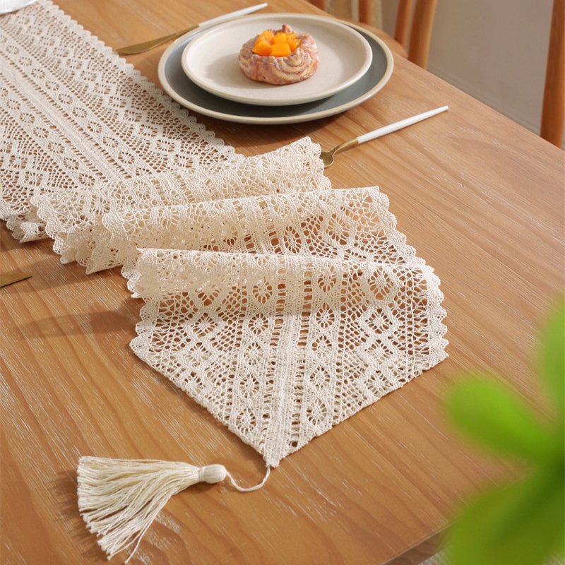 Khăn Trải Bàn Bằng Cotton Đan Móc Phong Cách Cổ Điển Dùng Trang Trí Bàn Ăn