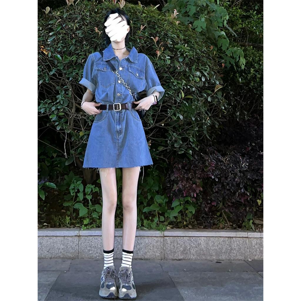 Đầm Denim Dáng Ôm Màu Xanh Dương Phong Cách Pháp Thời Trang Xuân Hè 62689