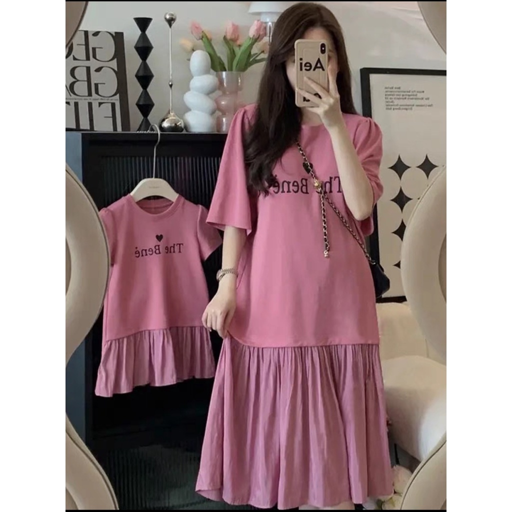 SET VÁY THÔ COTTON HỒNG PHỐI ĐUÔI CÁ NHẸ NHÀNG DÀNG CHO MẸ BÉ