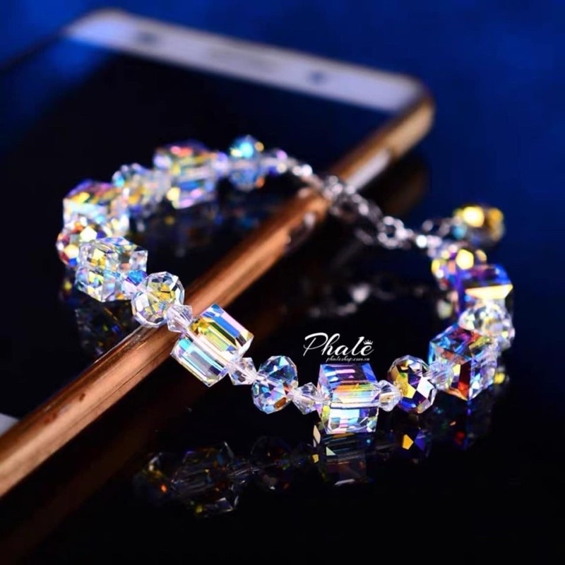 Vòng Tay Pha Lê Vuông-Tròn Dẹp 08mm Được Thiết Kế Từ Pha Lê Swarovski