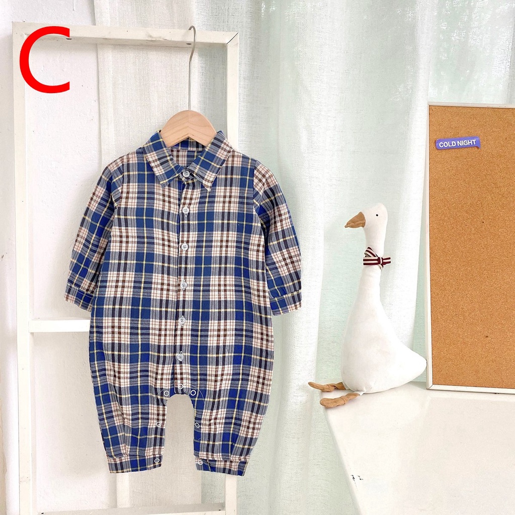Áo liền quần Sanlutoz vải cotton dài tay họa tiết caro thời trang dành cho bé trai