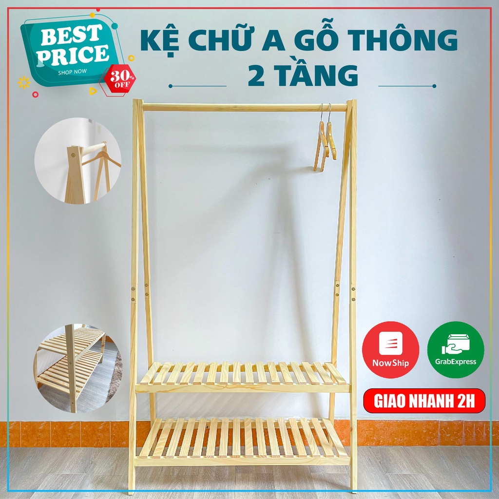 Kệ Giá treo quần áo chữ A 2 tầng  Gỗ Thông Chất Lượng Cao