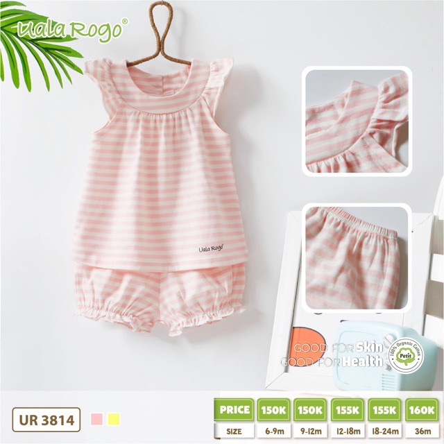 Bộ cộc tay be strai uala rogo (6m-3 y)