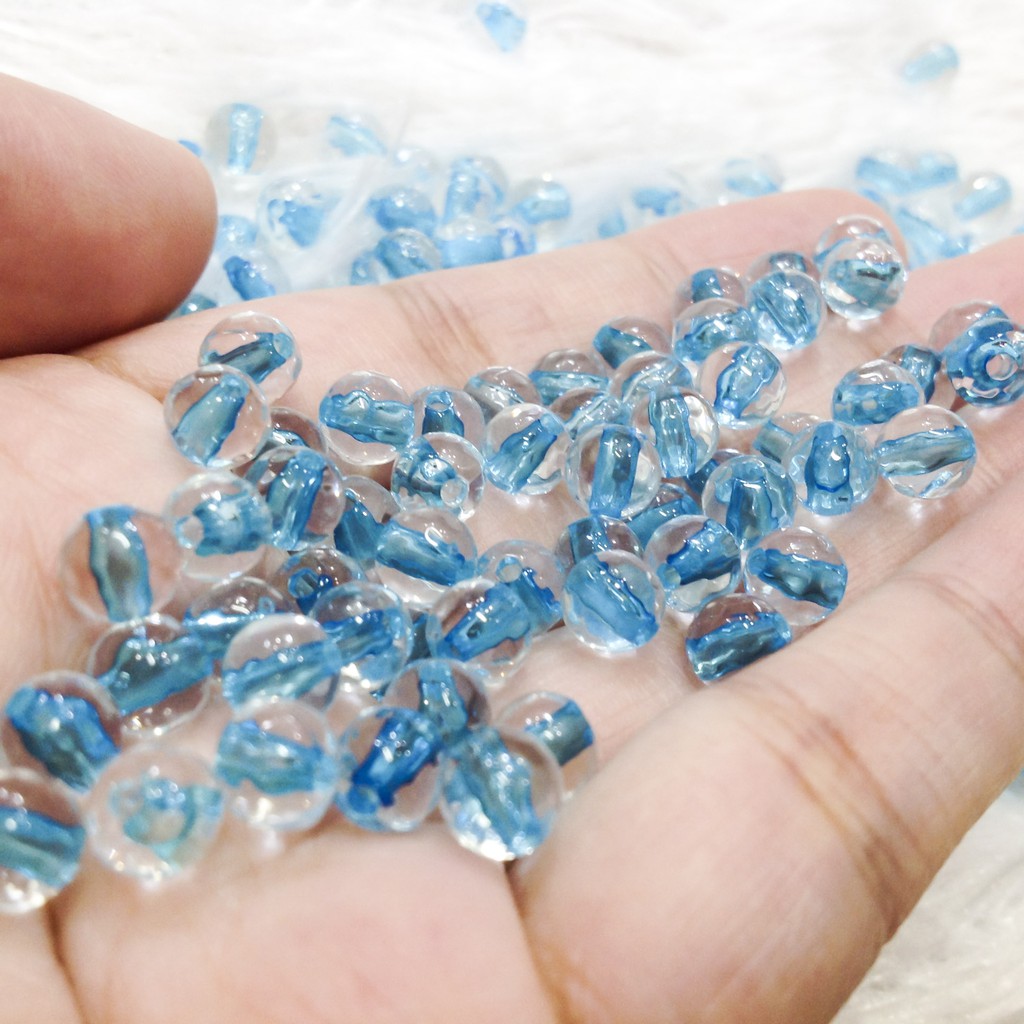 100 Hạt cườm trong vắt acrylic pha lê nhựa xỏ vòng tay dễ thương size 6mm