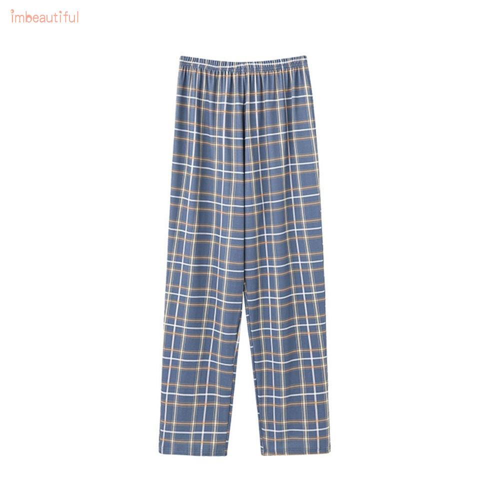 Quần dài mặc nhà vải cotton mỏng dáng rộng kẻ sọc ca rô thời trang mùa thu cho nam