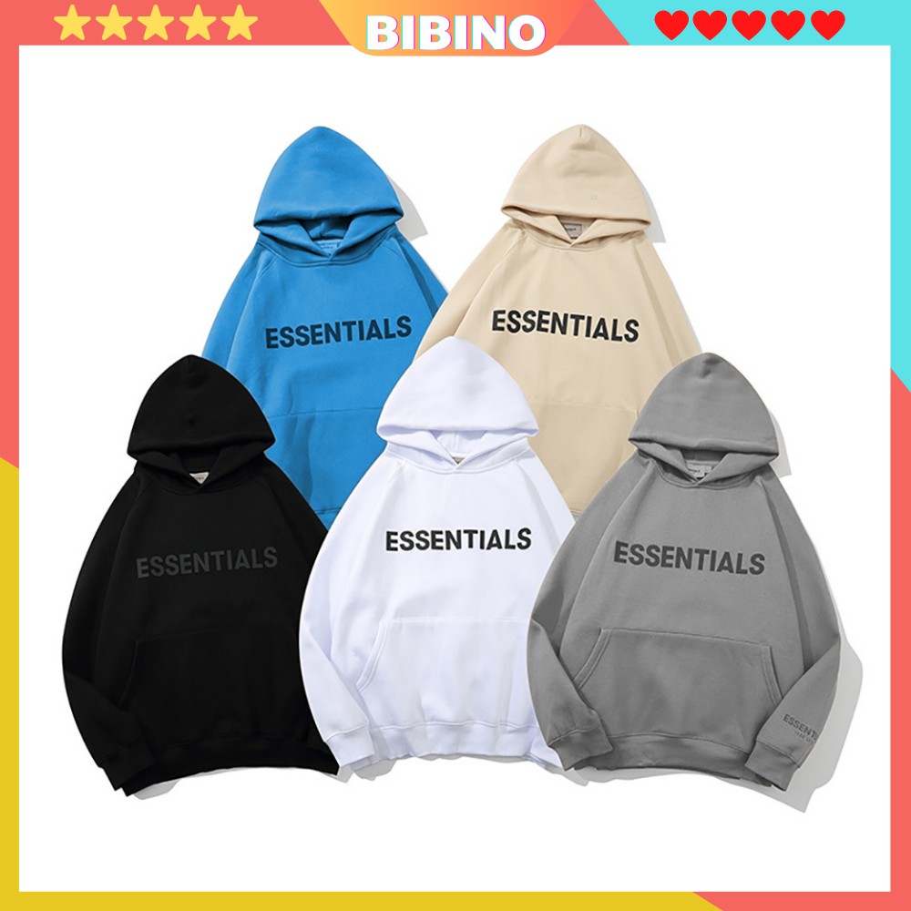 Áo Hoodie ESSENTIALS Full Màu nam nữ Unisex form rộng, Áo nỉ hoodie chất Nỉ Bông Dày Dặn BIBINO