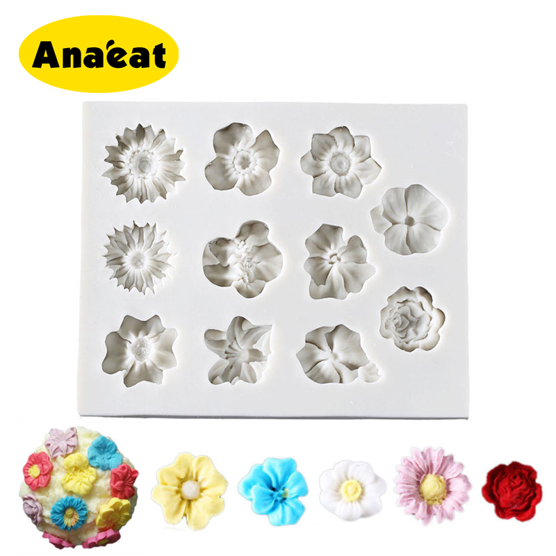 Khuôn Silicone ANAEAT Làm Bánh Sô Cô La Trang Trí DIY Tạo Hình Hoa Hồng/Hoa Hướng Dương