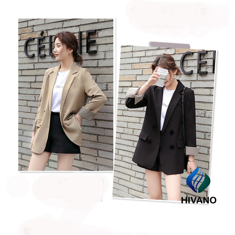 Áo blazer nữ 2 lớp kẻ đen be ulzzang khoác set đồ nữ thu đông , Áo vest set đồ nữ hàng VNXK sống chất