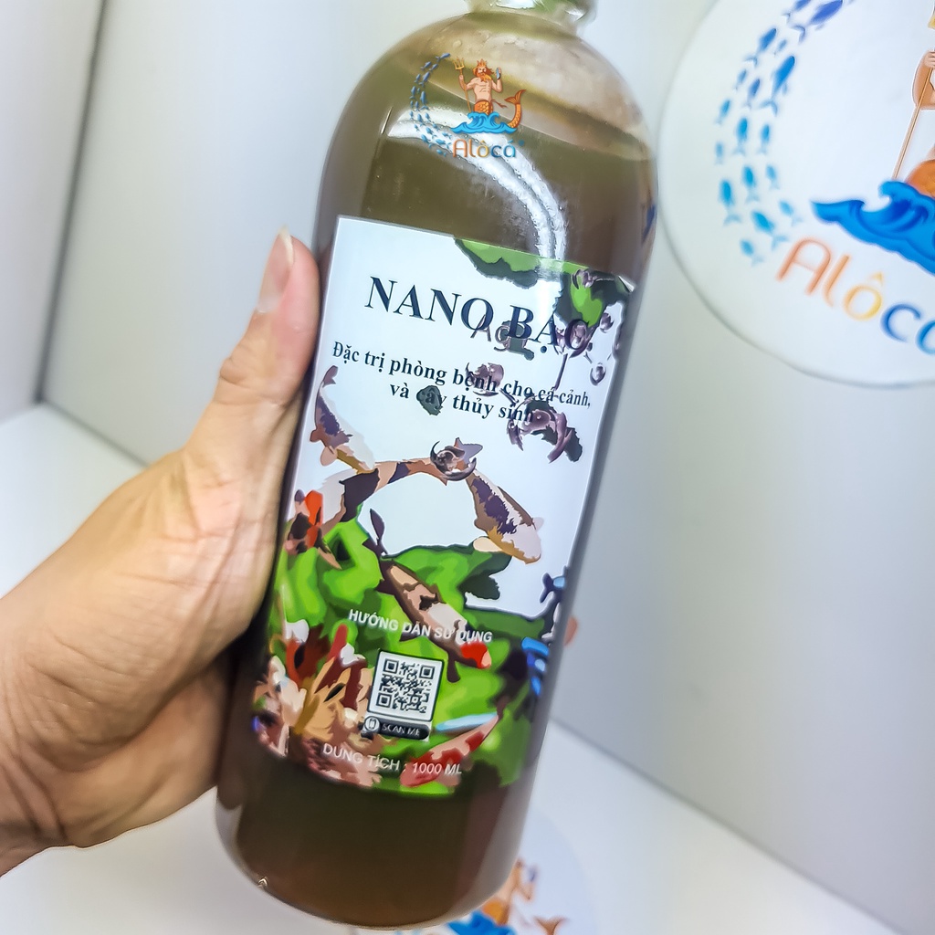 NANO BẠC phòng và t'rị h'oại t'ử cơ, trắng đuôi, đốm đuôi, nấm mang, t'hối vây cho cá cảnh chai 1000ml