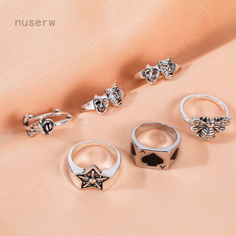 Nhẫn Đeo Ngón Tay Mạ Bạc Hình Trái Tim / Đầu Lâu / Bông Hoa / Trái Tim Phong Cách Hip Hop Mới Cho Nữ