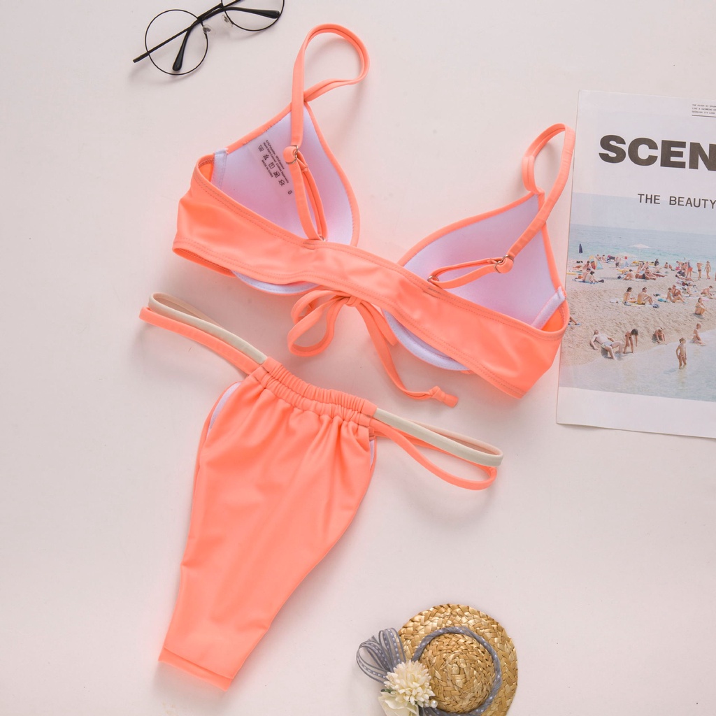 [BKN1437] &lt;ÂU&gt; SET BIKINI CAM ĐÀO NEON QUẦN THONG/LỌT KHE (CÓ GỌNG)