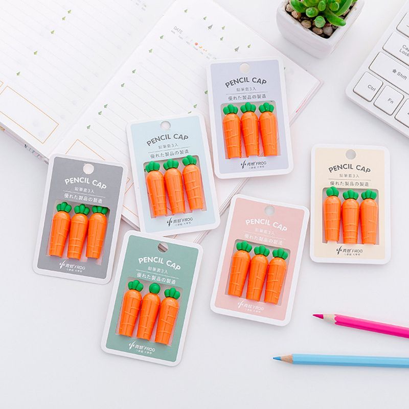 Set 3 Nắp Đậy Bút Chì Hình Củ Cà Rốt Gà Con Đáng Yêu